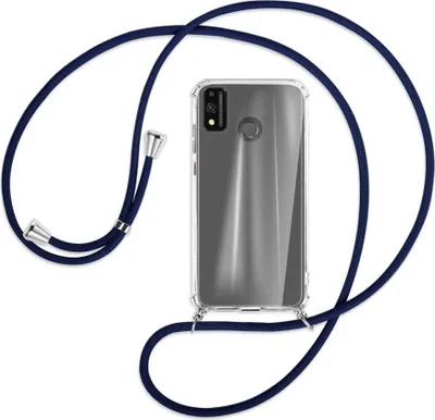 Produktbild von Handykette Backcover-Schutzhülle mit Band (Metall silberfarben) für Honor 9X Lite - dunkelblau