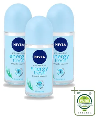 Produktbild von 3 x NIVEA Energy Fresh Deo-Roller für Damen - 50 ml - Großpackung - 3 Stücke