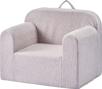 Immagine prodotto di SucceBuy divano e poltrona per bambini in schiuma con braccioli e pratica maniglia per il trasporto, mini poltrona lavabile in spugna 28D e morbido peluche di orsetto - ideale per la stanza dei giochi, la camera da letto o il soggiorno in grigio