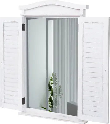 Zdjęcie produktu dla Lustro ścienne Lustro łazienkowe Lustro łazienkowe okno z okiennicami, 71x46x5cm ~ shabby white