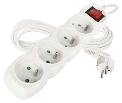 Prodlužovací kabel 3 m / 4 zásuvky / s vypínačem / bílý / PVC / 1 mm2
