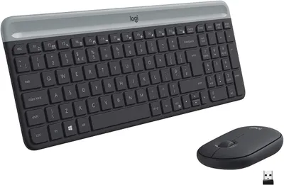 Produktbild von Logitech Slim MK470, Volle Größe (100%), Kabellos, RF Wireless, AZERTY, Graphit, Maus enthalten