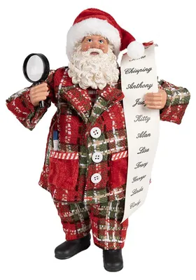 Imagen del producto de Figura decorativa navideña de Clayre & Eef, Papá Noel, 27 cm, color rojo, de tela
