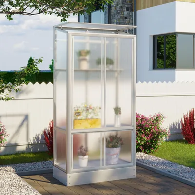Produktbild von Vitavia Balkon- und Anlehn-Gewächshaus "Stad" aluminium eloxiert 4 mm HKP mit Stahlfundament