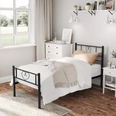 Obrázek produktu pro H.J WeDoo Kovový rám postele pro mládež a hosty, pro jednu osobu, 90x190 cm, černý s roštovým rámem