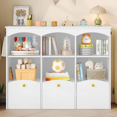 Immagine prodotto di Scaffale per bambini con 3 contenitori a cassetto e 6 ripiani aperti, colore bianco