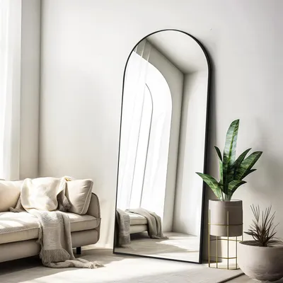 Obrázok produktu pre Zrkadlo na celé telo, 165x60 cm, stojace zrkadlo s čiernym hliníkovým rámom, vhodné na postavenie, opretie alebo zavesenie
