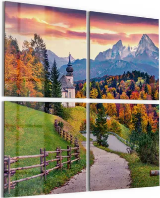 Produktbild von DEQORI Glasbild Echtglas 4x50x50 cm 'Maria Gern mit Watzmann' Wandbilder XXL groß