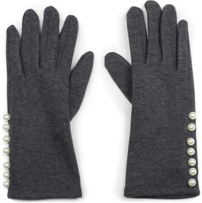 Produktbild von styleBREAKER Damen Stoff Handschuhe Perlen Thermo Fleece,Dunkelgrau meliert