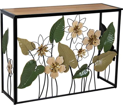 Consoletafel Metall/Holz, 37x108x80 cm, Erd- & Grüntöne