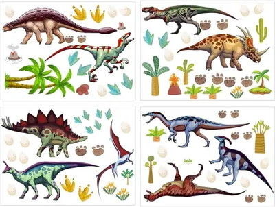 Immagine prodotto di Set di adesivi luminosi a forma di dinosauri, 4 pezzi, 20 x 30 cm, autoadesivi, ideali per la cameretta dei bambini