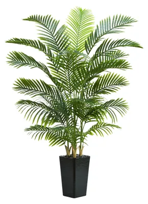 Image de Palmier artificiel de 180 cm de haut, plante artificielle réaliste, grand palmier Areca noir pour le salon, le balcon, la chambre à coucher, le bureau, plante artificielle