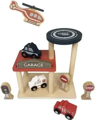 Produktbild von Holzgarage für Kinder – Parkspaß mit Fahrzeugen