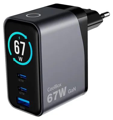 Obrázok produktu pre Rýchlonabíjačka CoolBox USB-C, 67 W, inteligentná nabíjačka typu C s 3 portami
