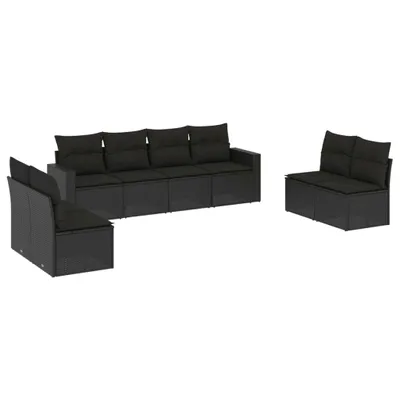 Produktbild von 8-tlg. Garten-Sofagarnitur mit Kissen Schwarz Poly Rattan