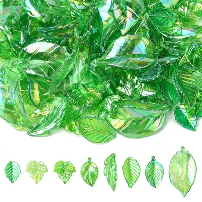 160er Set Acryl Blatt Charms, UV-grün, 8 Stile, DIY-Schmuck