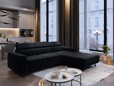 Produktbild von FurMeb24 ECKSOFA OLIVIO - 250 x 183 cm monolith 97 - mit schlaffunktion und bettkasten - rechte seite