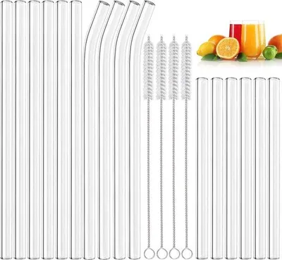 Produktbild von Famanu Gläserne Trinkhalme Set - 20 Stück mit kurzen, langen und gebogenen Halmen