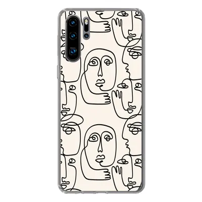 Produktbild von MuchoWow® Handyhülle Schutzhülle Hülle für Huawei P30 Pro Gesicht - Muster - Strichzeichnung Silikon Softcase Handy Hülle - Schutzdeckel