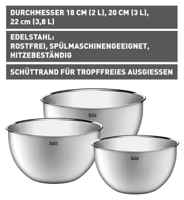 Zdjęcie produktu dla Silit 21.4230.1356, Zestaw, Stal nierdzewna, Stal nierdzewna, 18 cm, 22 cm, 24 cm