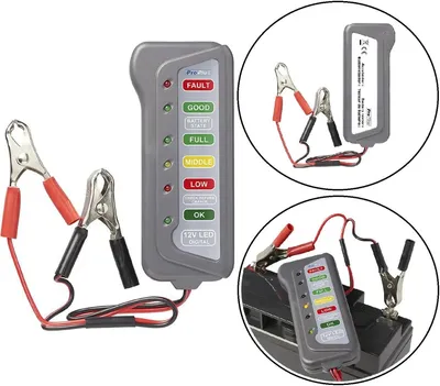Produktbild von Batterietester 12V mit 6 farbigen LED – Autobatterie Tester für präzise Kontrolle  – Kfz Batterietester