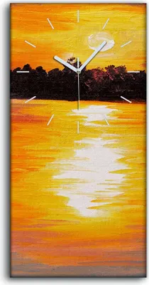 Produktbild von Küchenuhr Bürouhr Leinwand Uhr 30x60 Ölgemälde See Wald Himmel Sonnenuntergang - weiße Hände