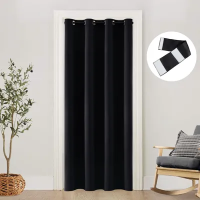 Image de Rideau, porte, rideau coulissant, œillets, 132x203 cm, noir