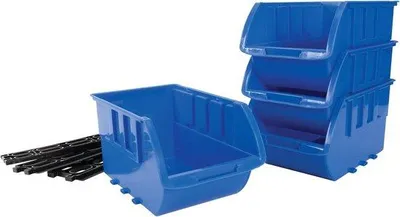 Zdjęcie produktu dla Niebieskie pojemniki do układania w stosy, zestaw 4 sztuk