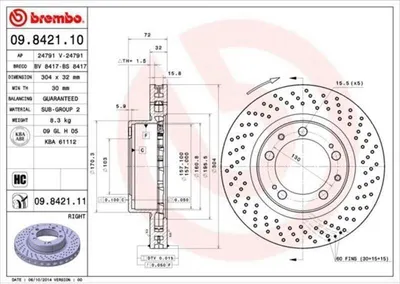 Produktbild von BREMBO Bremsscheibe für PORSCHE 911 (993) 304mm 09.8421.11