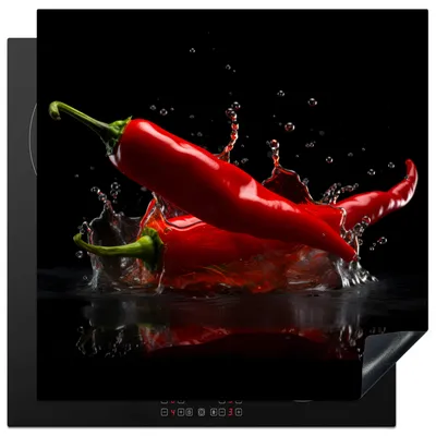 Produktbild von KitchenYeah© Herdabdeckplatte Paprika - Rot - Schwarz - Wasser - Gemüse , 78x78cm, Küche Deko, Glaskeramikkochfeld Herdabdeckung, Abdeckplatte fùr Kochfeld