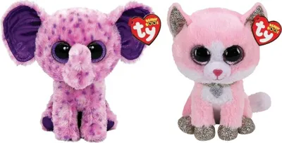 Produktbild von Ty - Stofftiere - Beanie Boo's - Fiona Pink Cat & Eva Elephant