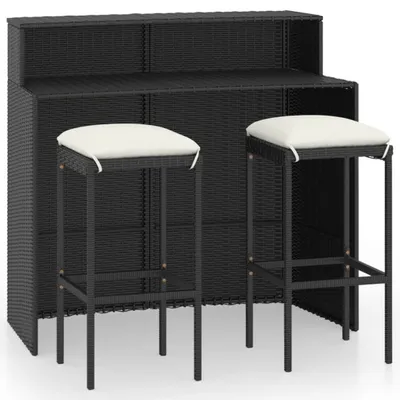 Produktbild von vidaXL 3-tlg. Gartenbar-Set mit Kissen Schwarz