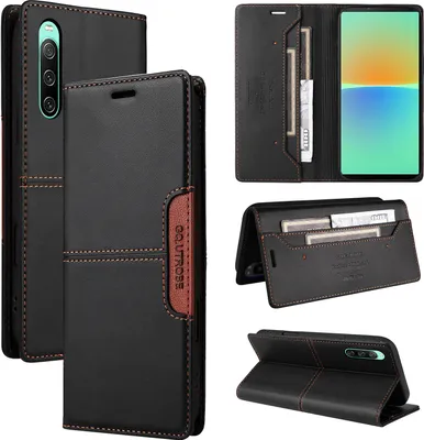 Obrázek produktu pro Pouzdro pro Sony Xperia 10 IV, kožené flipové peněženkové pouzdro s přihrádkou na karty a stojánkem Černý