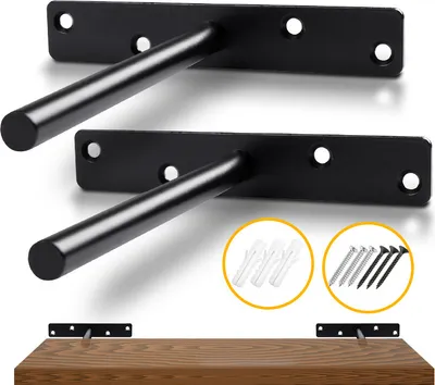 Produktbild von 2 Stück Schwerlast schwimmenden Regalhalterung versteckte Regal Klammern verdeckte Regalunterstützung für schwimmende Holzböden (schwarz)