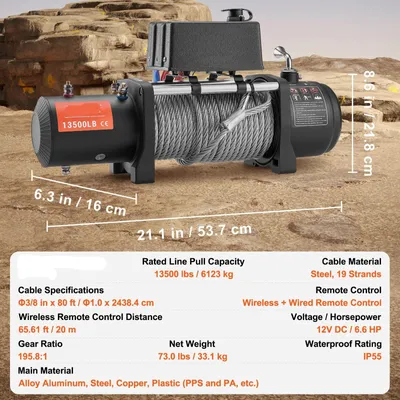 Imagen del producto de Cabrestante eléctrico para camiones – Cabrestante para terrenos difíciles – Sistema de remolque – Cabrestante para automóviles – Capacidad de tracción de 6.123 kg
