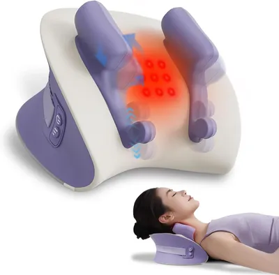 Obrázek produktu pro Masážní přístroj pro krk - Shiatsu masáž - Uvolnění svalů - S funkcí ohřevu - 29 x 15 x 21,5 cm - Bílá a fialová barva