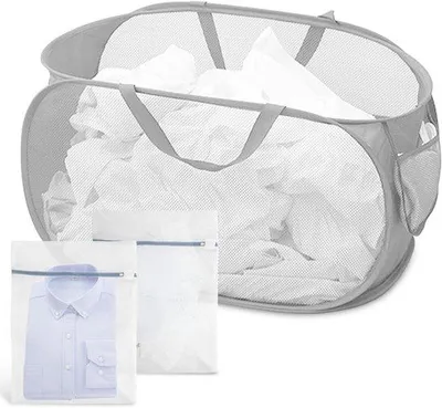 Image de Collecteur de linge en filet avec 2 sacs à linge pour ranger les vêtements, les jouets et plus encore
