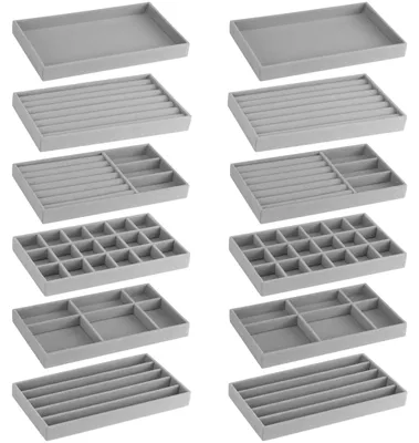 Immagine prodotto di 12 contenitori impilabili in velluto grigio per la conservazione di gioielli