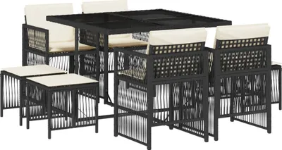 Produktbild von vidaXL 9-tlg. Garten-Essgruppe mit Kissen Schwarz Poly Rattan
