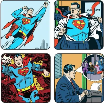 Produktbild von 4x DC Comics Superman Logo Untersetzer mit Motiv Kork-Kern Glasuntersetzer Set