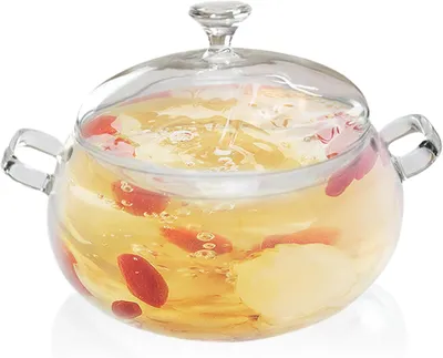 Produktbild von 3L Glas Kochtopf mit Deckel und Griffen für Suppe und Nudeln – Ideal für Kochen. Suppe und Familienküche