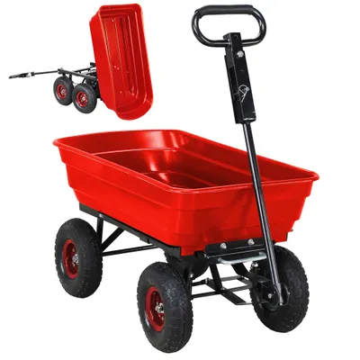 Produktbild von Miweba Bollerwagen Dumper | Transportwagen mit Kippfunktion - Handkarre - Schubkarre - Gerätewagen mit Kippverriegelung - bis 300 kg belastbar (Rot)