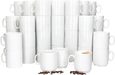 Produktbild von 48er Set Event Kaffeebecher 250ml weiß Porzellan-Tassen stapelbar
