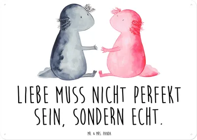 Produktbild von Mr. & Mrs. Panda tafel Axolotl Liebe DIN A3 - Weiß - Geschenk, wandtafel, Wandbild, Axolot, Valentinstag, Türschild Metall, Schild, Blechschild