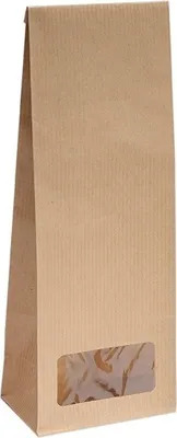 Produktbild von 10x Blockbodenbeutel mit Sichtfenster - 100g - Größe 7 x 4 x 20,5 cm - Papiertüten Bodenbeutel Geschenktüte Papierbeutel Tütchen Kraftpapier Papierbeutel (100g – mit Sichtfenster, 10 Stk. - OPP)