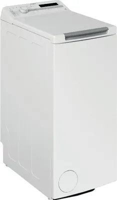 A white top-loading washing machine is shown from a three-quarter angle against a white background.