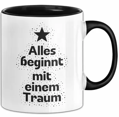 Produktbild von Alles beginnt mit einem Traum Tasse mit Spruch Geschenk Freundin (Schwarz)