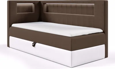 Produktbild von MEBLINI Kinderbett mit Bettkasten - Gepolstert Einzelbett mit Matratze - Polsterbett mit Stauraum - Bett mit Kopfteil - Stauraumbett - GARETH 3 - 100x200 Links - H3/Braun Samt
