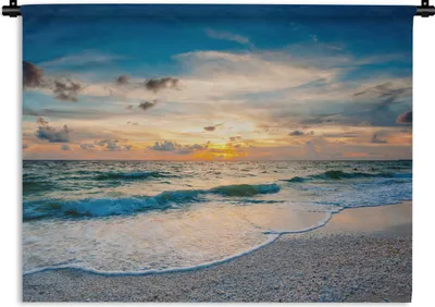 Produktbild von MuchoWow® Wandteppich Wandbehang Strand - Meer - Sonnenuntergang 60x45 cm Tapisserie Dekoration Wandtuch - Das Schlafzimmer