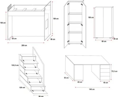 Produktbild von Doppelstockbett Rosa Tisch Schrank Multifunktion Etagen Hochbett Kinderzimmer